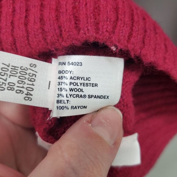 GAP Women's Y2K Magenta Maroon Wool Blend Boucle Tie Waist Cardigan Size M - Picture 4 of 5